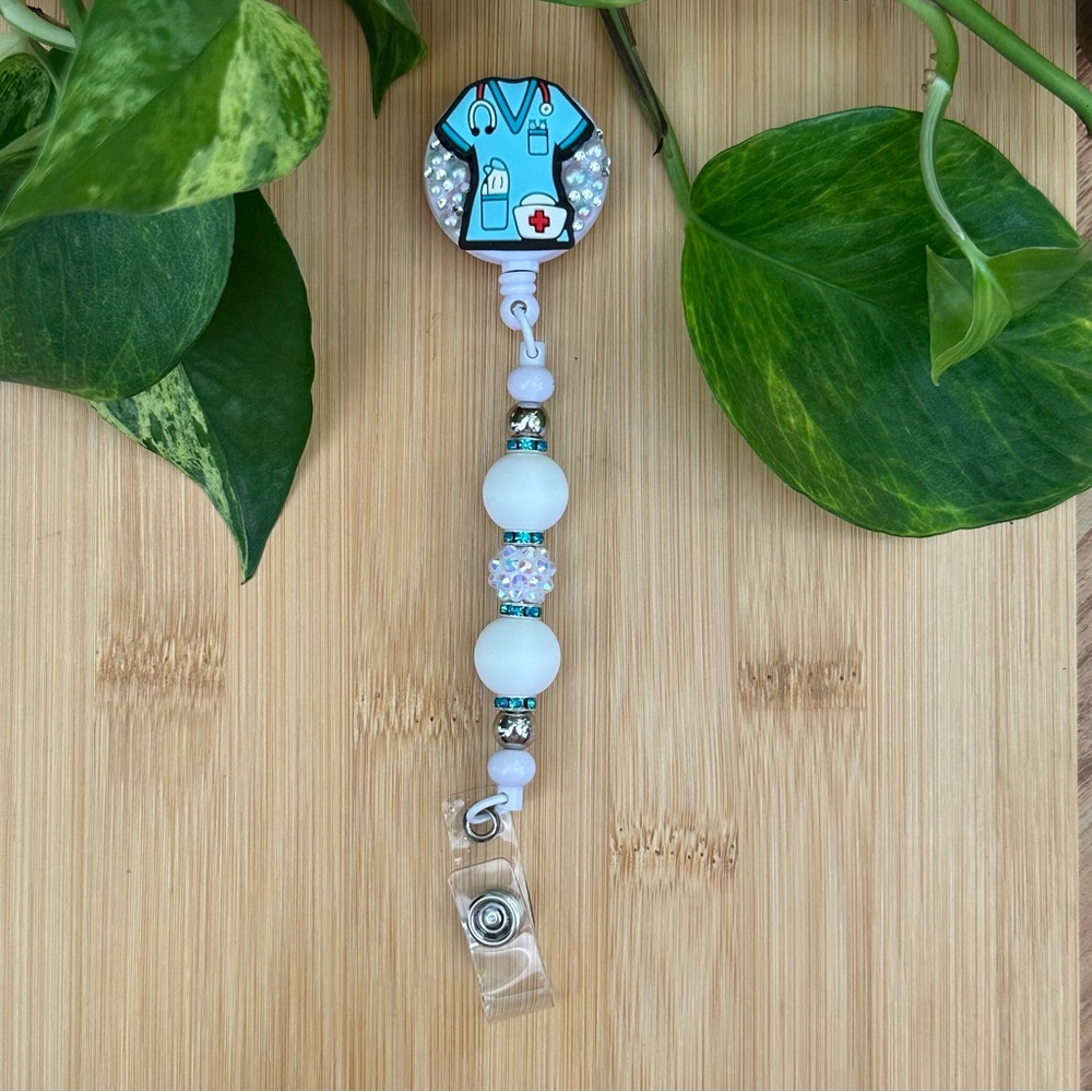 💉✨ Medical-Themed Bling & Silicone Beaded Retractable ID Badge Holder 🩺‎